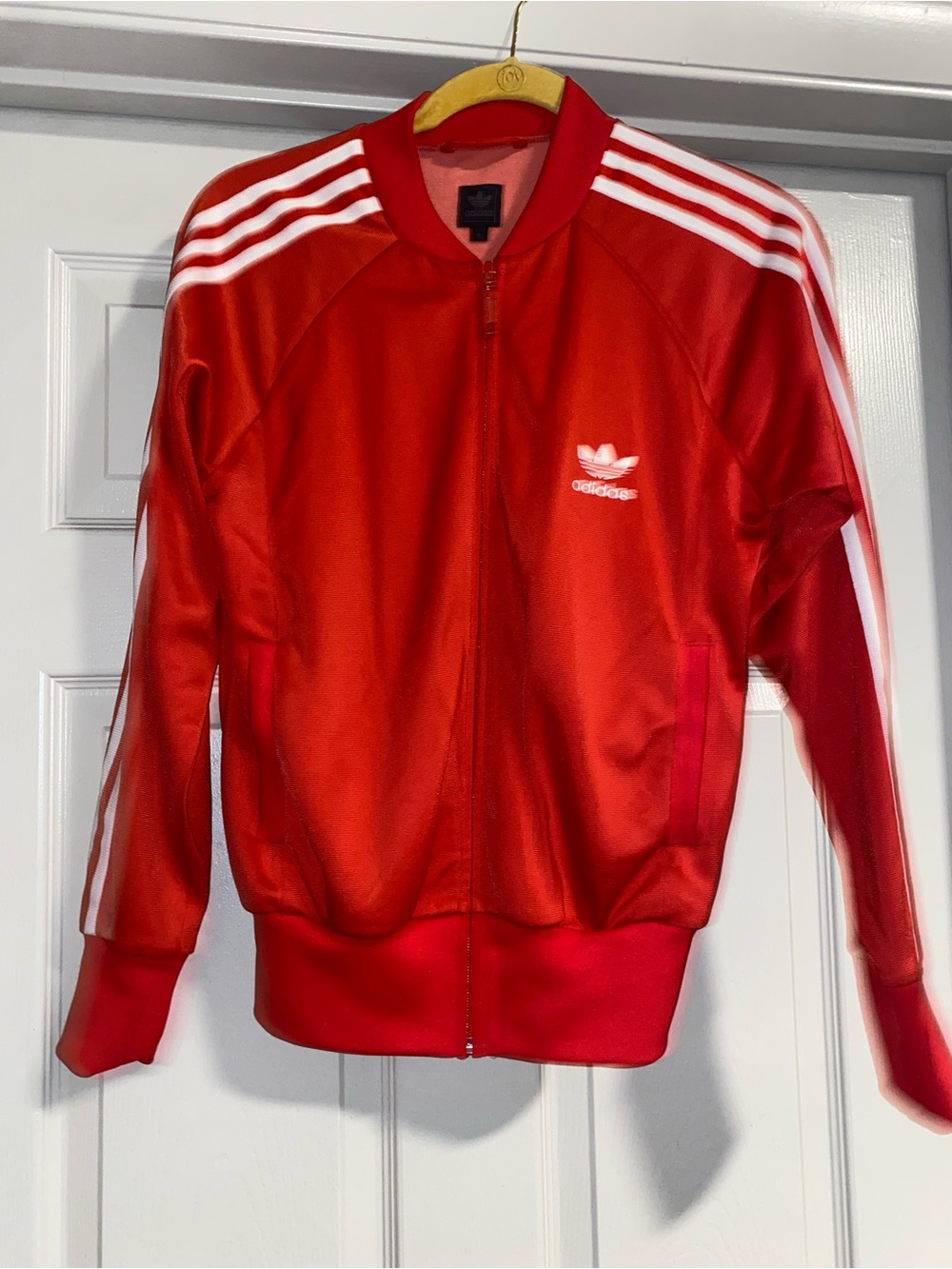 adidas Red Track Jacket with White Stripes and Trefoil